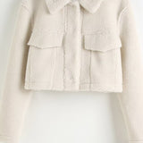 Women Jacket Fall and Winter Lapels Long Sleeve Fleece Loose Short Jacket Coat
