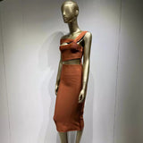 Women Dresses Brown Bandage Dress Mid-Length Evening Party Dress (Ont0408)