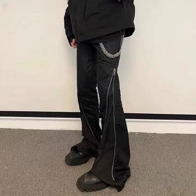Men Jeans Zipper Straight Jeans Men's and Women's Retro Denim Trousers