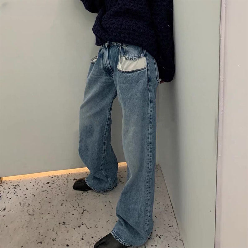 Men Jeans Vintage Men's Flared Distressed Wide Leg Jeans
