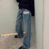 Men Jeans Vintage Men's Flared Distressed Wide Leg Jeans