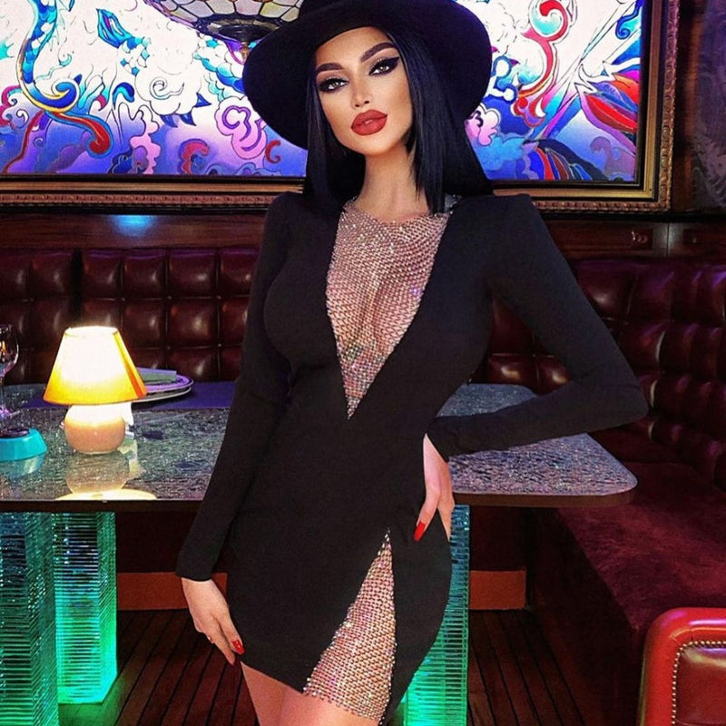Women Dresses Bandage One-Piece Dress Long Sleeve Short Dress Evening Party Dress (Ont0408)