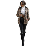Women Trench Coat Autumn Hooded Long Sleeve Leopard Print Mid-Length Double-Sided Velvet Loose Casual Jacket