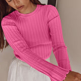 Ladies Leisure Knitwear Crew Neck Knitted Sweater Long Sleeve Autumn Winter Coat