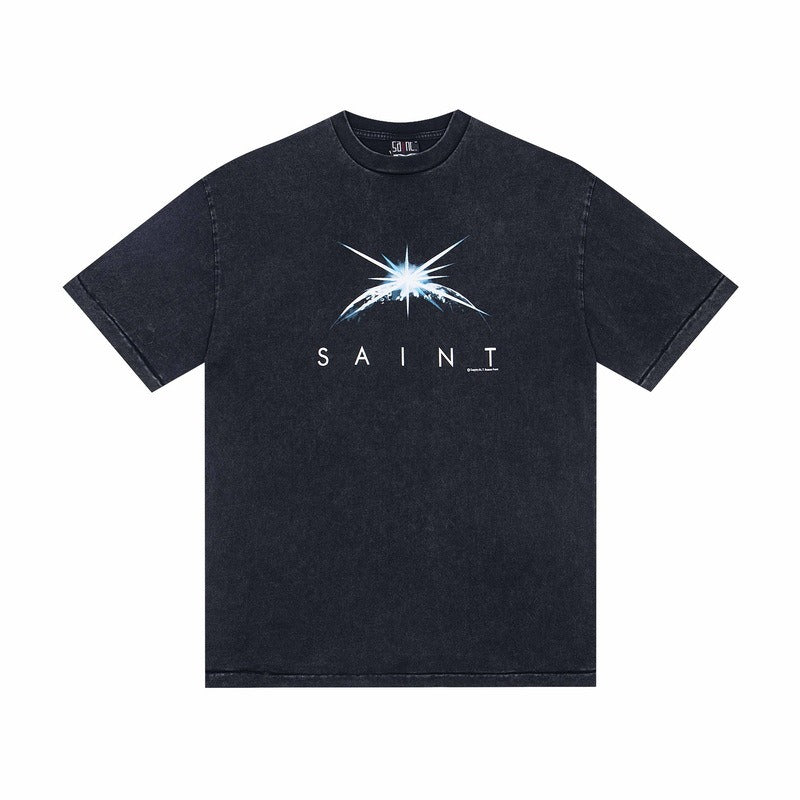 saint m t shirts s.m sunrise letter graphic crew neck short sleeve tee