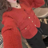 Women Knitwear Autumn Winter Retro Lapel Knitted Cardigan
