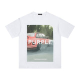 Purple Brand T Shirts Spring/Summer Car Print Hip Hop Men's and Women's Loose Casual Short-Sleeved T-shirt