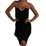 Women Evening Dress Sexy Tassel Formal Dress V-neck Bandage One-Piece Dress