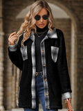 Women Trench Coat Autumn and Winter Single-Breasted Lapel Mid-Length Plaid Plush Coat