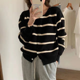 Women Knitwear Autumn and Winter New Striped round Neck Sweaters Cardigan