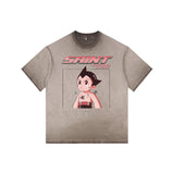 Washed distressed horror mickey saintmichaelmedm retro american t-shirt looseheavy weight round neck