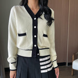 Women Sweater Knitwear Fall/Winter Classic Style Contrast Color V-neck Knitted Cardigan