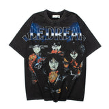 Hip-hop t-shirts: american retro vintage high street rock 'n' roll portrait letter graphic vintage washed distressed oversized short sleeve tee
