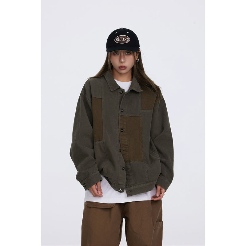 Unisex Jacket Retro Washed Stitching Patch Jacket Men's and Women's Loose Spring and Autumn Overalls