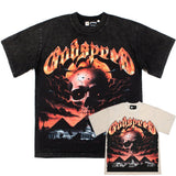 Hip-hop t-shirts: american streetwear retro cloud skull letter print washed vintage trendy short sleeve tee