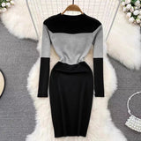 Women Maxi Dress Fall/Winter Slim Hip Stretch Knitted Dress