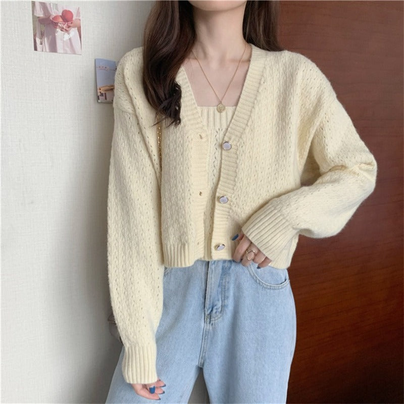 Women Knitwear Spring and Autumn Sling Two-Piece Sweater Knitted Cardigan