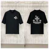 Ch hip-hop t shirts high street ch crow short sleeve front and back sanskrit cross logo embroiderloosecasual american heavy weight