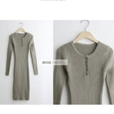 Women Maxi Dress Autumn Winter Retro Slim Fit Hip Knitwear Dress