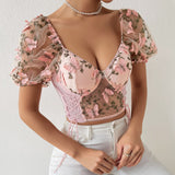 Women Party Tops Halter Perspective Butterfly Embroidered Suspender Mesh Vest
