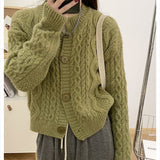 Women Knitwear Autumn Winter Retro Crew Neck Sweater Loose Knitted Cardigan