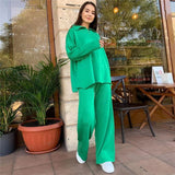 Ladies Leisure Knitwear Polo Collar Sweater Suit Casual Knitted Two-Piece