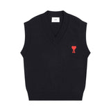 Ami heart jacquard v-neck knit vest - women's fall/winter loose fit outerwear - versatile sweater vest - blue/pink (couple's style)