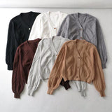Women Sweater Knitwear Spring Retro Twist V-neck Single Breasted Knitted Cardigan