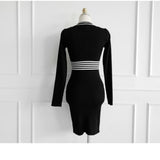 Women Maxi Dress Fall/Winter Slim Knitted Striped Sheath Dress Sweater