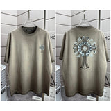 Ch hip-hop t shirts ch short-sleeved cross loosecasualpure cotton distressedheavy weightlong sleevest-shirt men's t