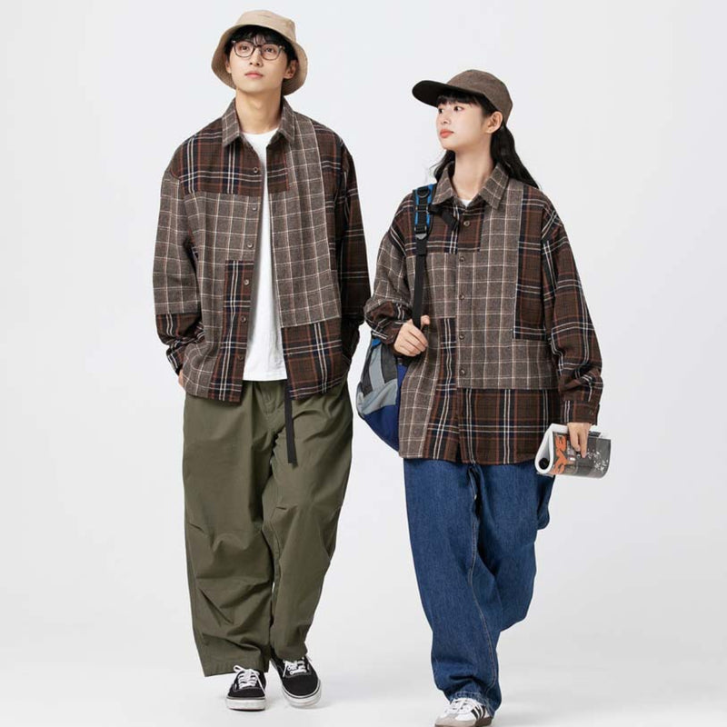 Unisex Jacket Autumn Thick Checks Shirt