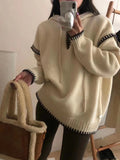 Women Knitted Pullover Loose Hooded Half Zipper Knitwear Autumn and Winter Sweater