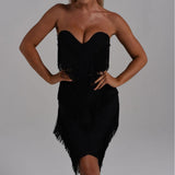 Women Evening Dress Sexy Tassel Formal Dress V-neck Bandage One-Piece Dress