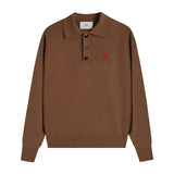 Ami araunrif wool knitting shirt sweater polo long sleeves classic small heart embroidertopseasiest for match