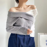 Women Sweater Knitwear off-the-Shoulder V-neck Knitwear Autumn and Winter Sweater