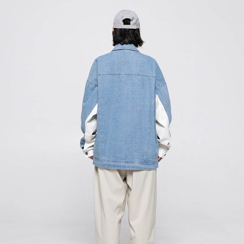 Unisex Jacket Autumn Denim Stitching Baggy Coat