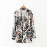 Women Suits Vintage Belt Buckle-Free Suit Floral Jacket Casual Pajamas Trousers Two-Piece Suit