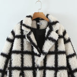 Women Woolen Coat Imitation Lamb Wool Plaid Coat Women's Autumn and Winter Thermal Long Coat