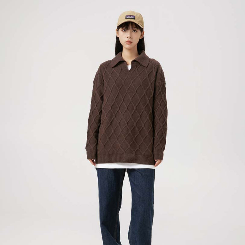 Unisex Sweater Autumn Vintage Plaid Lapel Sweater