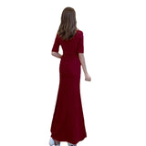 Women Maxi Dress Spring and Autumn Stand Collar Hip-Wrapped Dress Dress