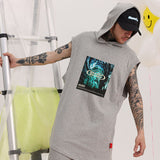 Men Vest Hooded Vest Loose Hip Hop Sleeveless T-shirt