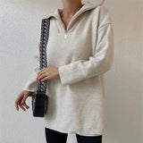 Ladies Leisure Knitwear Zipper and Lapel Knitted Sweater Casual Long-Sleeved Sweater