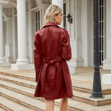 Red Leather Jacket Spring and Autumn Long Sleeve Leather Wind Coat