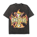 Hip-hop t-shirts: american street style flame cross print, washed vintage, relaxed fit short sleeve tee - trendy tee