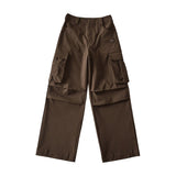 Women Sweatpants Multi-Pocket Cargo Pants Fall Loose-Fitting Wide-Leg Trousers