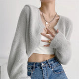 Women Sweater Knitwear Sexy Short Navel Knitted Top High Waist Loose Plush Cardigan Coat
