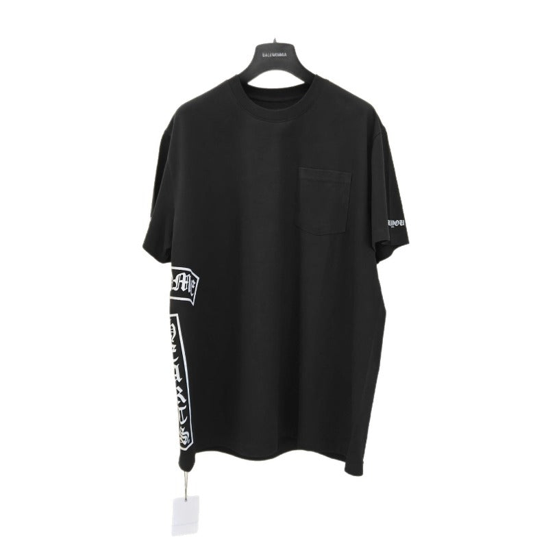 Ch hip-hop t shirts american ch crow scroll sanskrit logo printing t-shirt short-sleeved daily easiest for match round neck casual high street