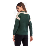 Women Knitted Sweater Casual Top Autumn Crew Neck Long Sleeve Color Matching Sweater