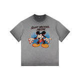 Washed distressed horror mickey saintmichaelmedm retro american t-shirt looseheavy weight round neck
