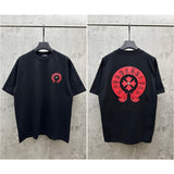 Ch hip-hop t shirts american ch short-sleeved horseshoe sanskrit logo leather embroidery loosecasual high street couple